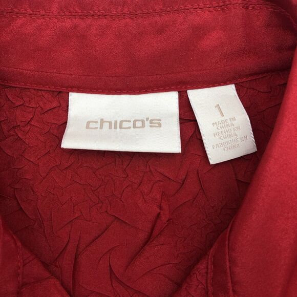 Chico's Textured Fabric Long Sleeve Button Up Blouse Red Size 1/8 Smart Casual - Picture 2 of 11